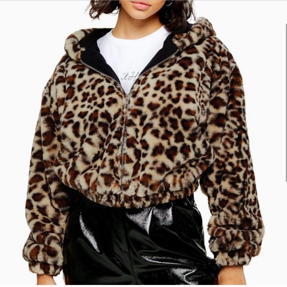 TOPSHOP Leopard Print Faux Fur Jacket